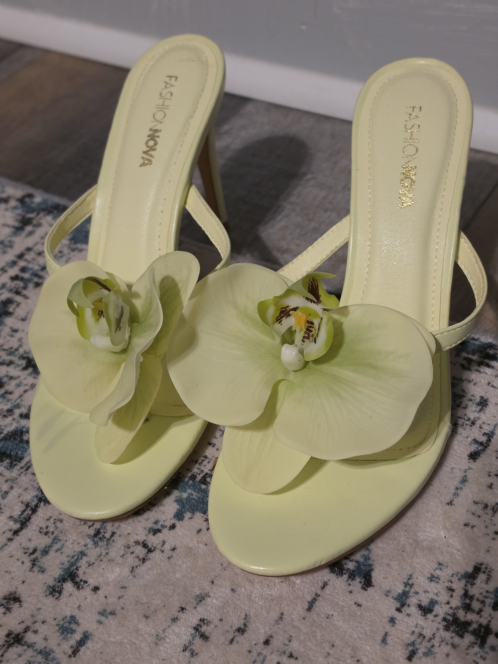 Floral Slip-On Heeled Sandals - Chartreuse - Picture 3 of 10
